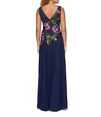 Kay Unger Sleeveless Embroidered Asymmetric Hem Long Gown