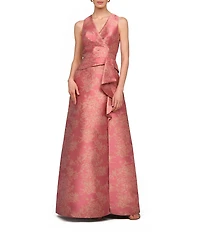 Kay Unger Sleeveless Metallic Jacquard A Line Gown