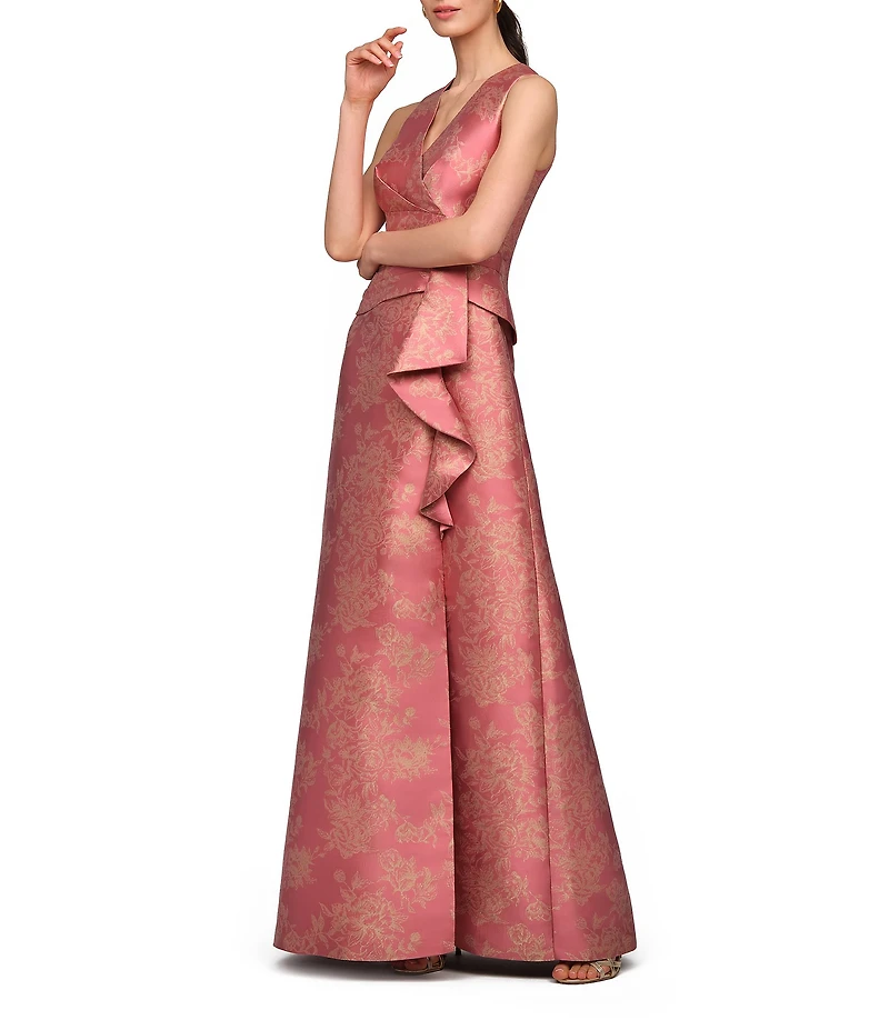 Kay Unger Sleeveless Metallic Jacquard A Line Gown