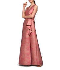 Kay Unger Sleeveless Metallic Jacquard A Line Gown