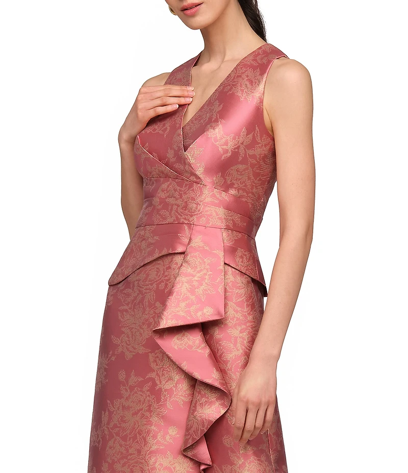 Kay Unger Sleeveless Metallic Jacquard A Line Gown