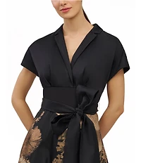 Kay Unger V Neck Floral Jacquard A Line Gown