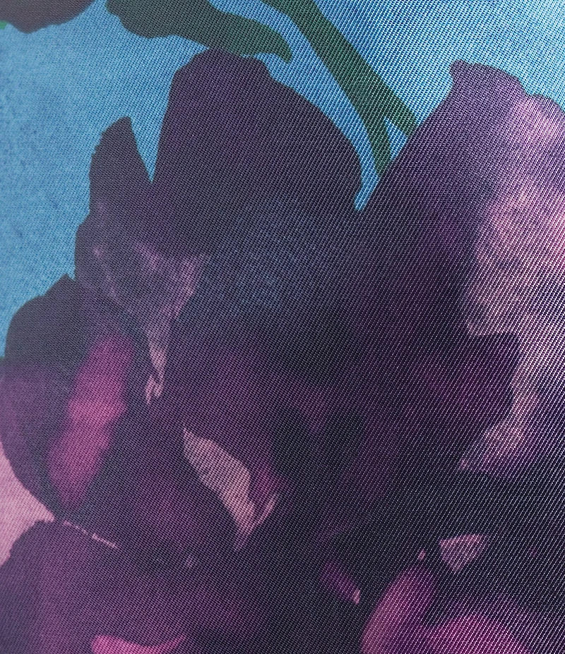 Kay Unger V Neck Floral Mikado Peplum Column Gown