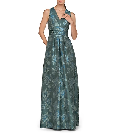 Kay Unger Vintage Floral V Neck Gown