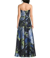 Kay Unger Willow Floral Metallic Organza Curved Stapless Neckline A-Line Gown
