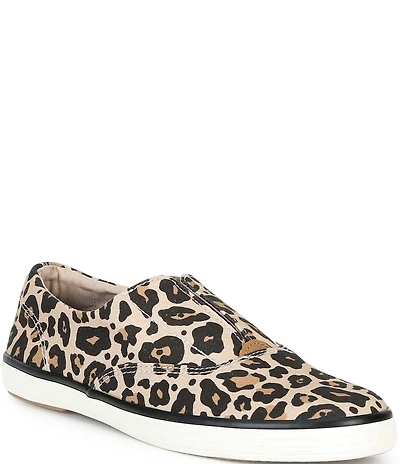 Keds Champion Round Toe Slip On Leopard Print Canvas Sneakers