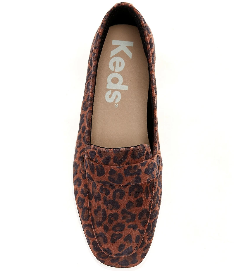 Keds Square Toe Leopard Print Suede Loafers