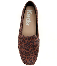 Keds Square Toe Leopard Print Suede Loafers
