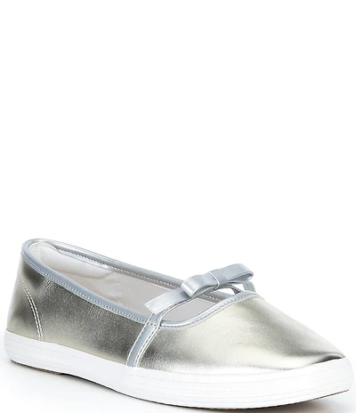 Keds Square Toe Mini Bow Metallic Leather Mary Janes