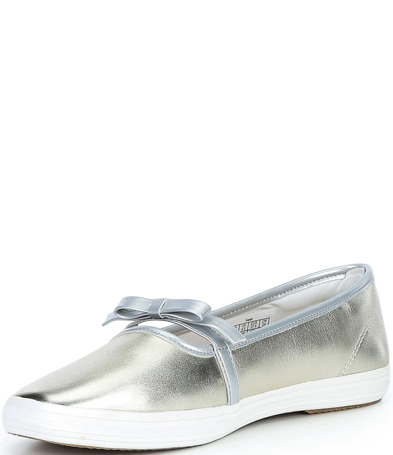 Keds Square Toe Mini Bow Metallic Leather Mary Janes