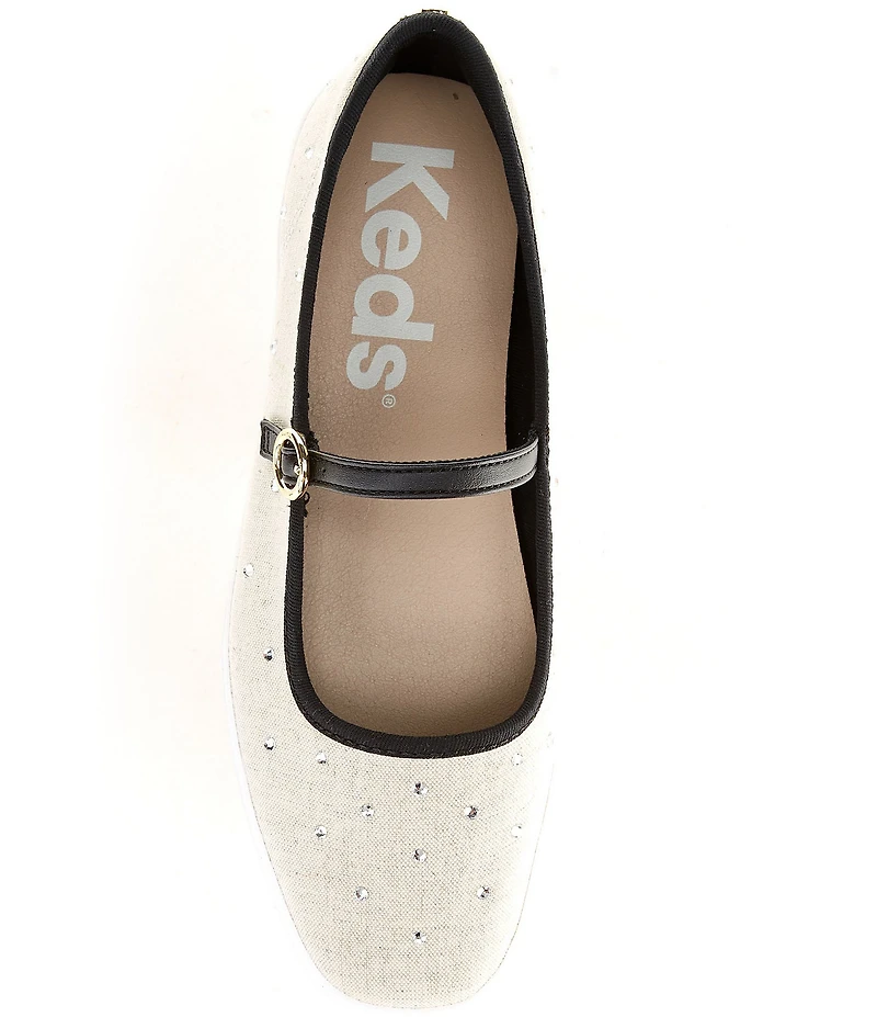 Keds Square Toe Woven Rhinestone Mary Janes