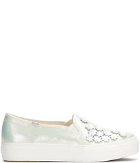 Keds Triple Decker Iridescent Canvas Flower Ornamented Slip On Platform Sneakers