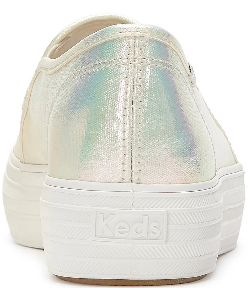 Keds Triple Decker Iridescent Canvas Flower Ornamented Slip On Platform Sneakers