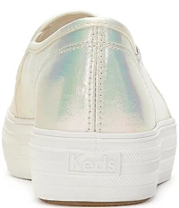 Keds Triple Decker Iridescent Canvas Flower Ornamented Slip On Platform Sneakers