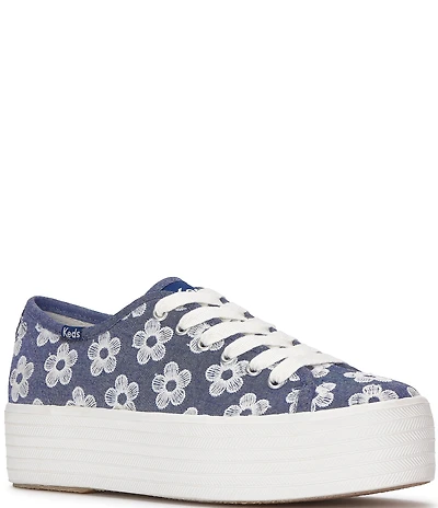 Keds Triple Up Daisy Embroidered Chambray Platform Sneakers