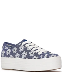 Keds Triple Up Daisy Embroidered Chambray Platform Sneakers