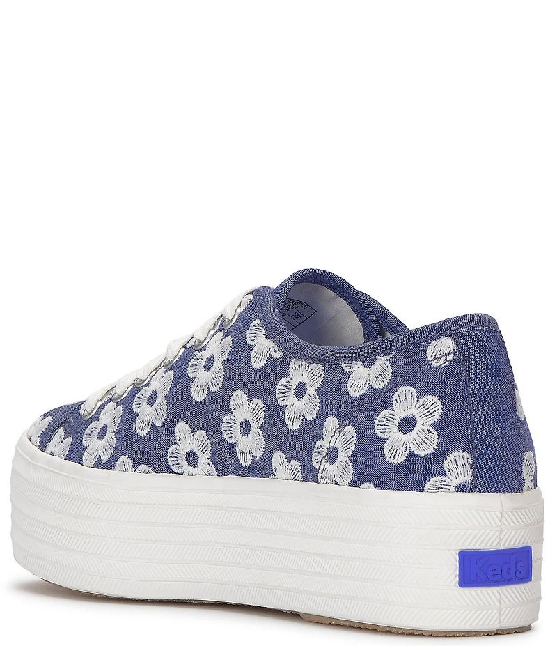 Keds Triple Up Daisy Embroidered Chambray Platform Sneakers