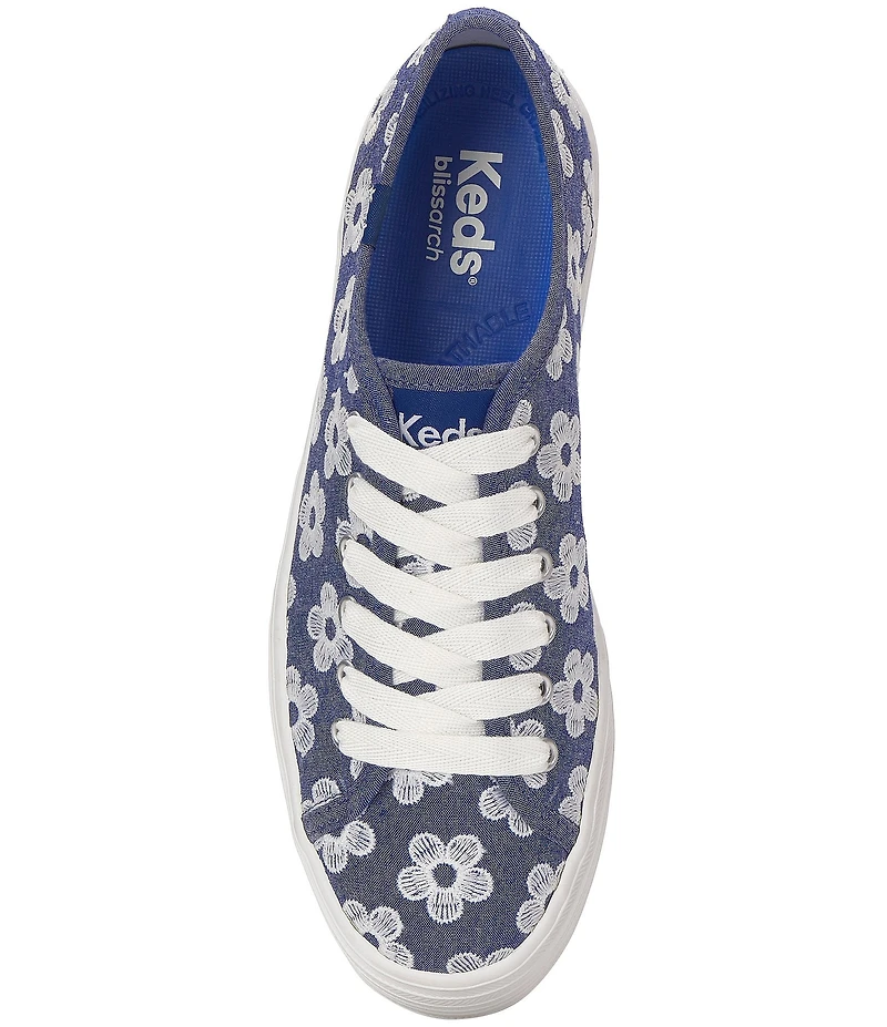 Keds Triple Up Daisy Embroidered Chambray Platform Sneakers