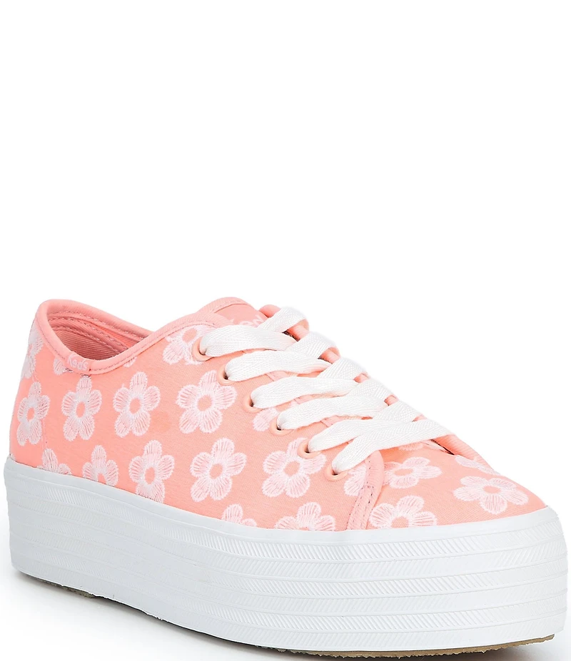 Keds Triple Up Floral Embroidered Canvas Platform Sneakers