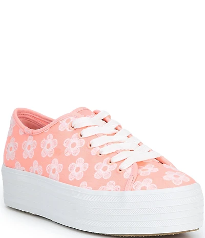 Keds Triple Up Floral Embroidered Canvas Platform Sneakers