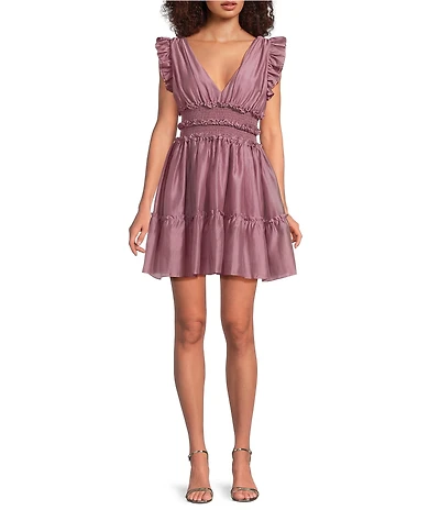 Kelly Grace Chiffon Ruffle Shoulder Fit And Flare A-Line Mini Dress