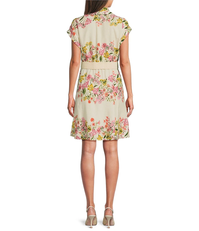 Kelly Grace Dolman Sleeve Floral Belted Mini Shirt Dress