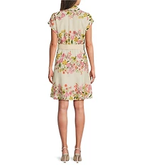 Kelly Grace Dolman Sleeve Floral Belted Mini Shirt Dress