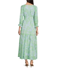 Kelly Grace Floral Print V-Neck Long Sleeve Ruffle Hem Maxi Dress