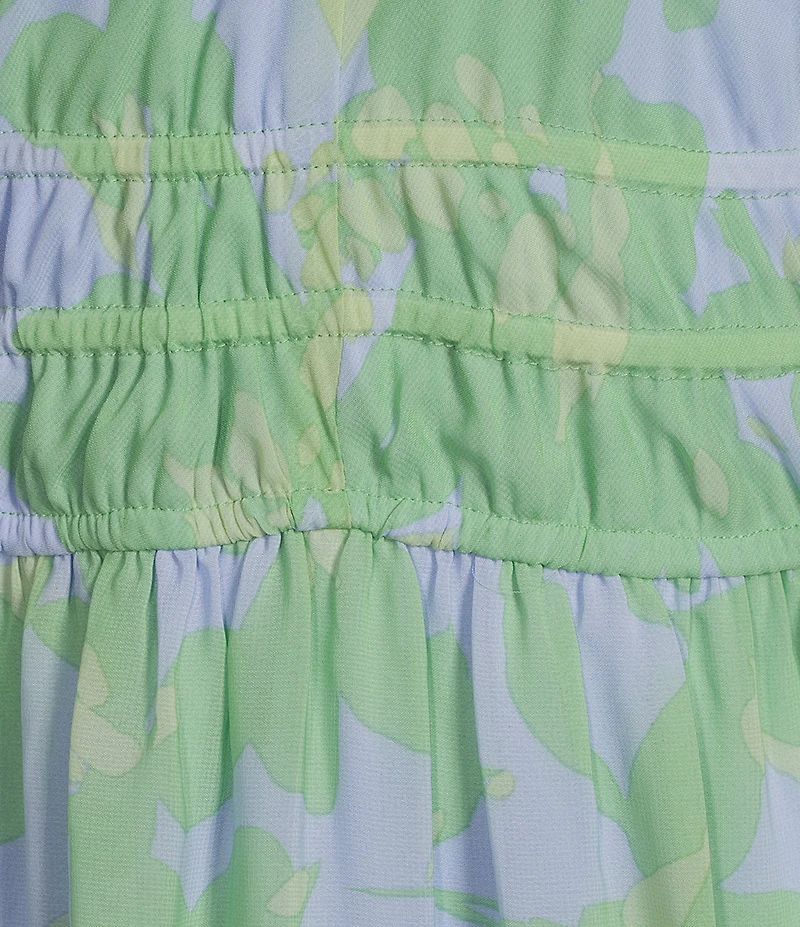 Kelly Grace Floral Print V-Neck Long Sleeve Ruffle Hem Maxi Dress