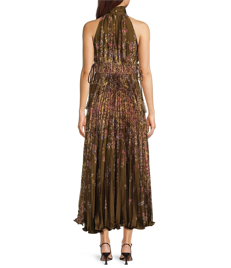 Kelly Grace Halter Mock Neck Pleated Midi Dress