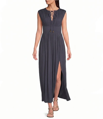 Kelly Grace Keyhole Neck Flowy Maxi Dress