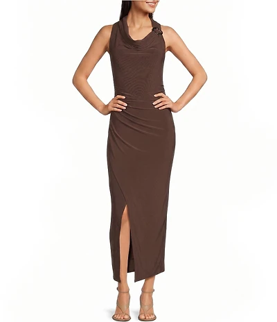 Kelly Grace Matte Jersey Cowl Neck Hardware Midi Dress