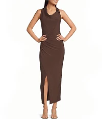 Kelly Grace Matte Jersey Cowl Neck Hardware Midi Dress