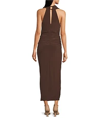Kelly Grace Matte Jersey Cowl Neck Hardware Midi Dress