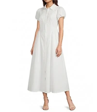 Kelly Grace Poplin Short Sleeve Button Front Empire Waist Dress