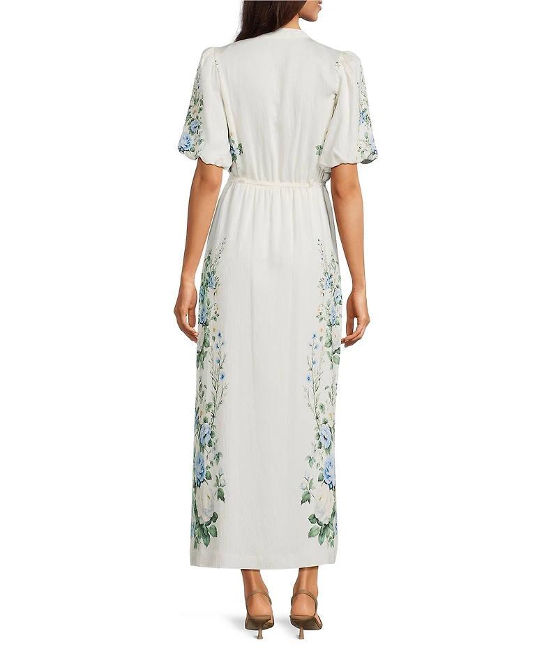 Kelly Grace Short Sleeve Floral Placement Print Maxi Shirt Dress