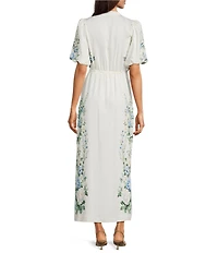 Kelly Grace Short Sleeve Floral Placement Print Maxi Shirt Dress