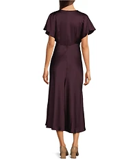 Kelly Grace Short Sleeve Satin V Neck Maxi Dress