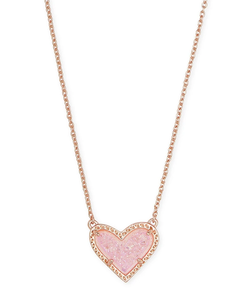 Kendra Scott Ari Drusy Heart Short Rose Gold Pendant Necklace