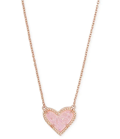 Kendra Scott Ari Drusy Heart Short Rose Gold Pendant Necklace