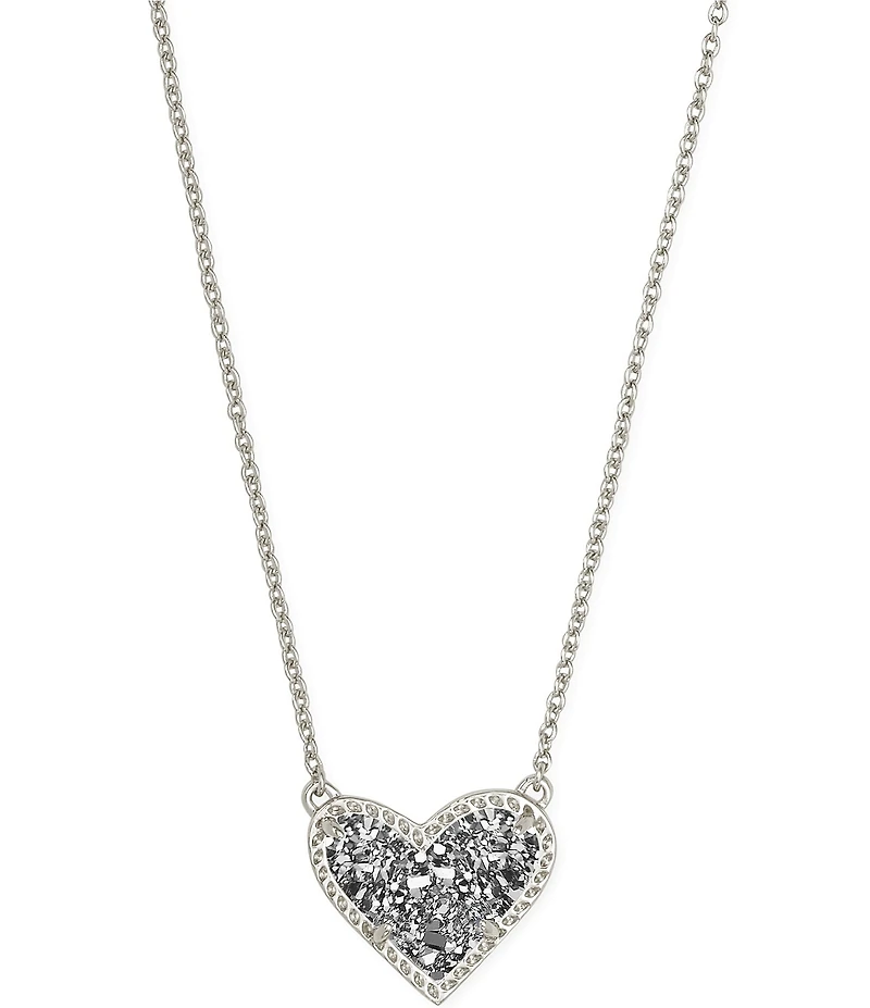 Kendra Scott Ari Drusy Heart Short Silver Pendant Necklace