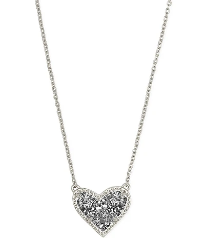 Kendra Scott Ari Drusy Heart Short Silver Pendant Necklace