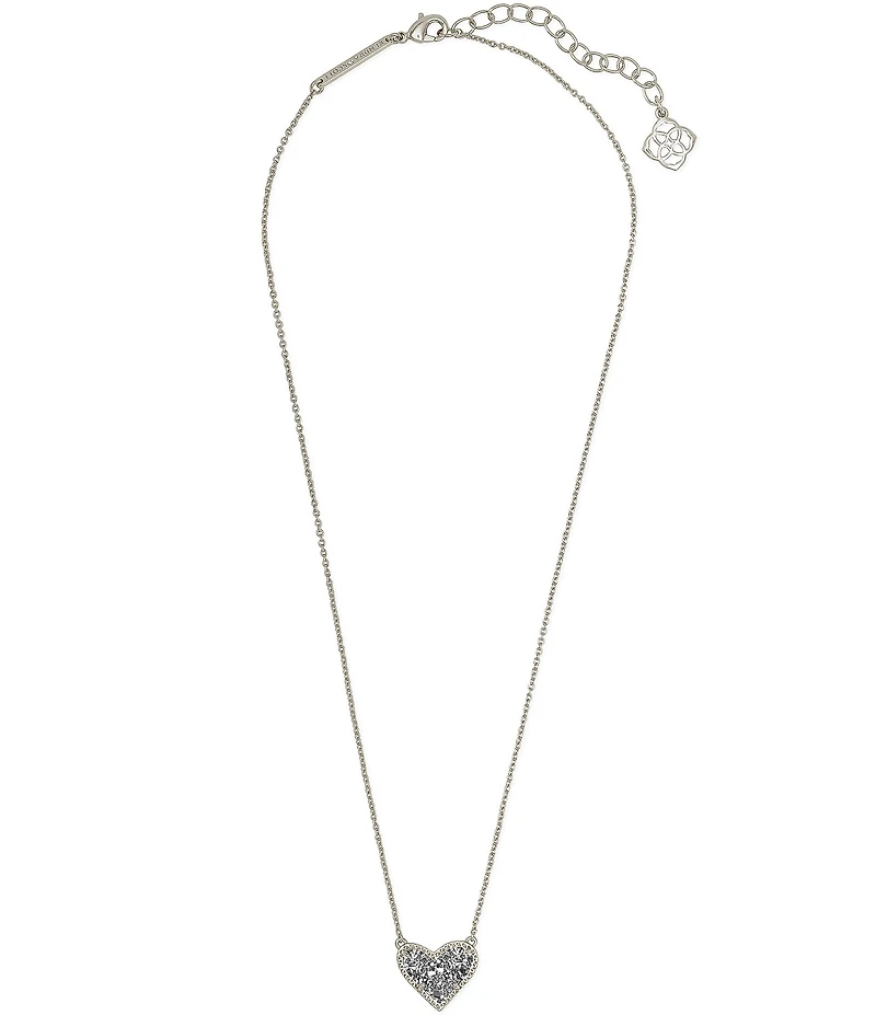 Kendra Scott Ari Drusy Heart Short Silver Pendant Necklace