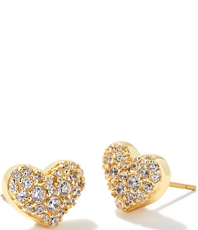 Kendra Scott Ari Pave Crystal Heart Gold Stud Earrings