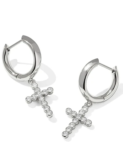 Kendra Scott Crystal Cross Drop Huggie Hoop Earrings
