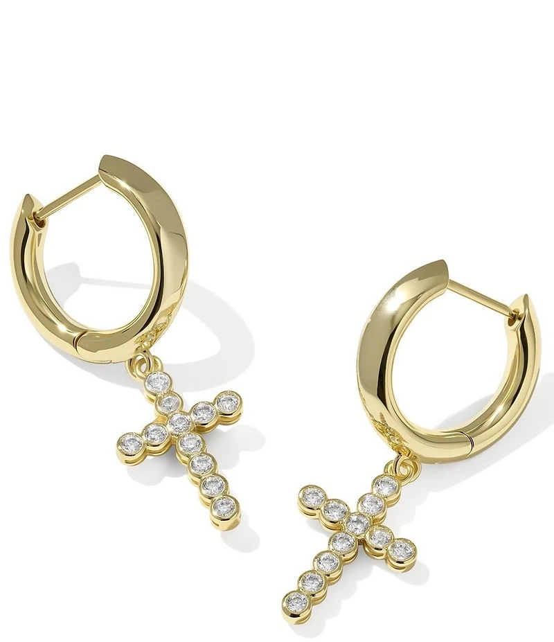 Kendra Scott Crystal Cross Drop Huggie Hoop Earrings