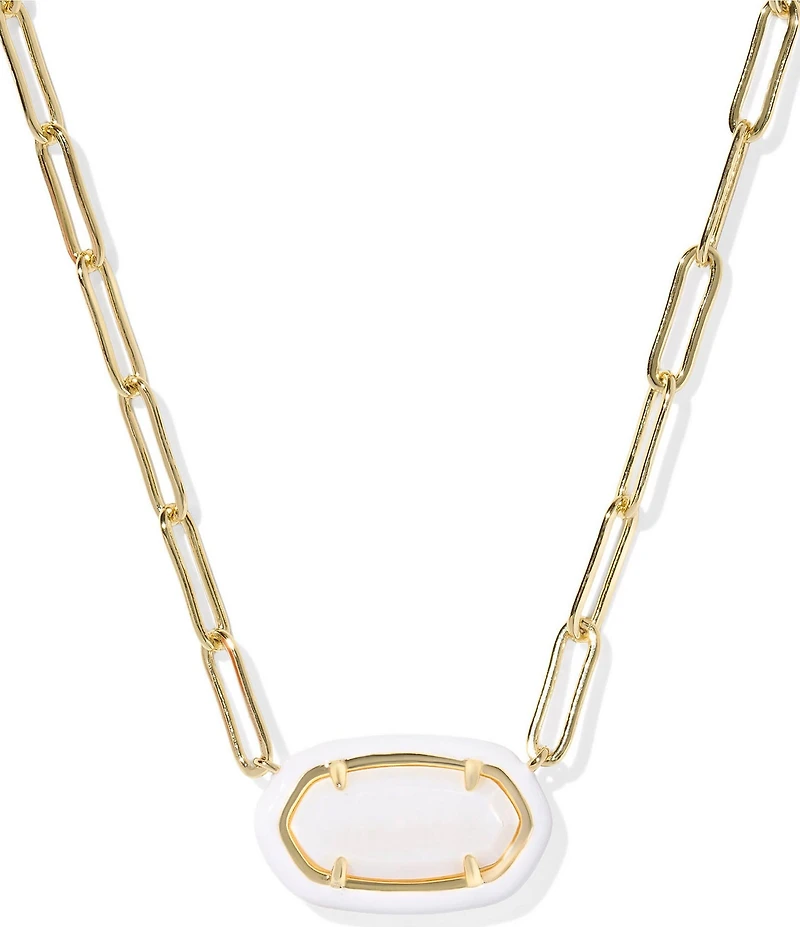 Kendra Scott Elisa Enamel Frame Paperclip Pearl Short Pendant Necklace