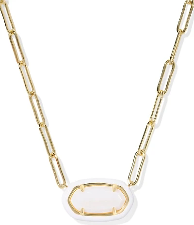 Kendra Scott Elisa Enamel Frame Paperclip Pearl Short Pendant Necklace