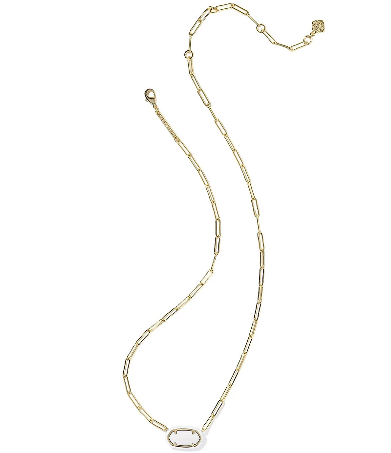 Kendra Scott Elisa Enamel Frame Paperclip Pearl Short Pendant Necklace