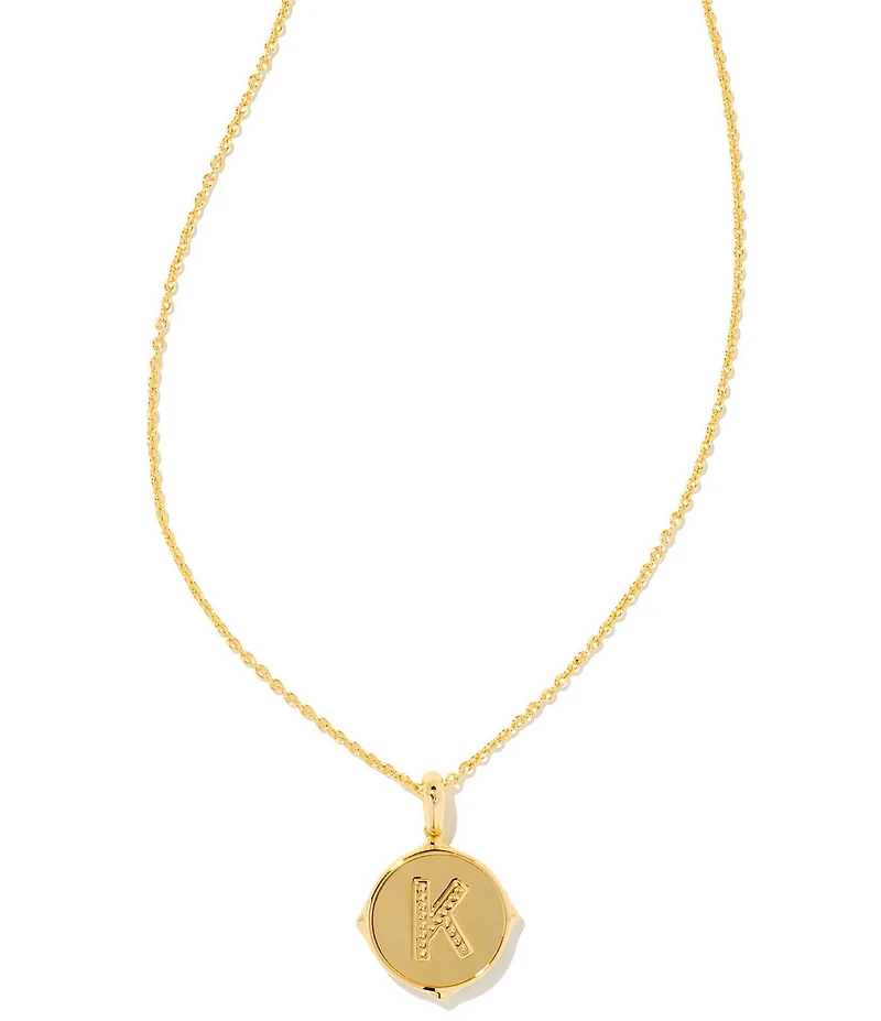 Kendra Scott Initial Gold Disc Reversible Pendant Necklace in Iridescent Abalone